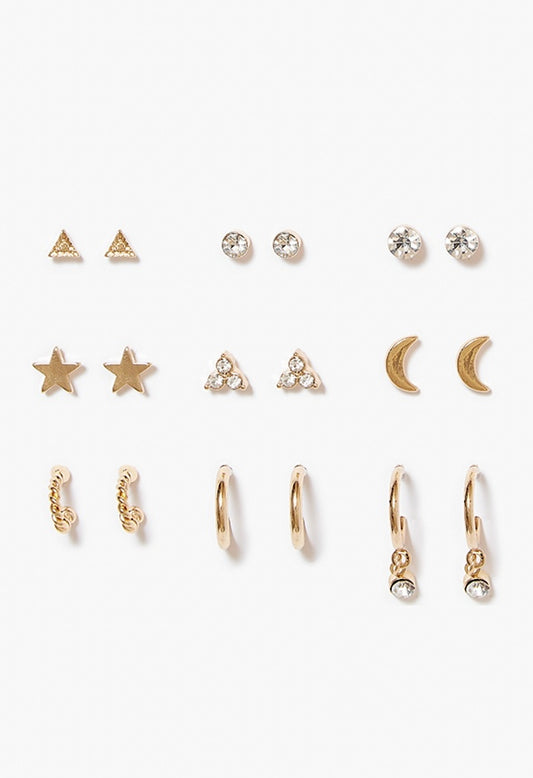 Cora Eclectic 9 Pair Studs Gold