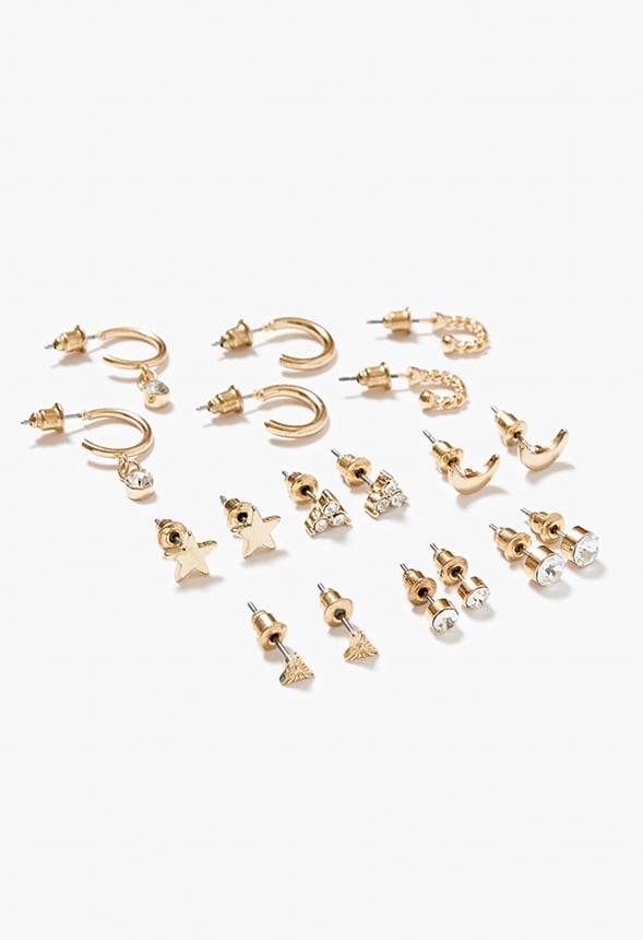 Cora Eclectic 9 Pair Studs Gold