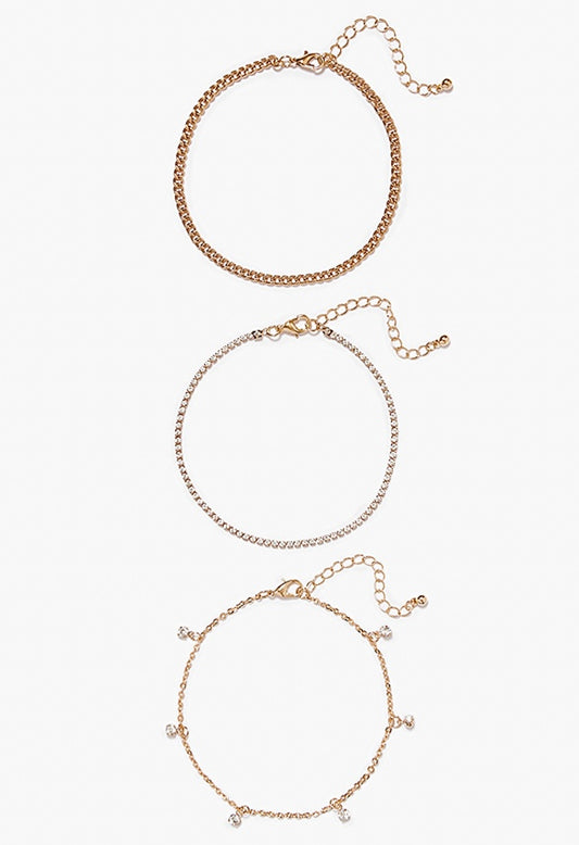 Evie Fine Mixed Chain Anklet Pack Gold