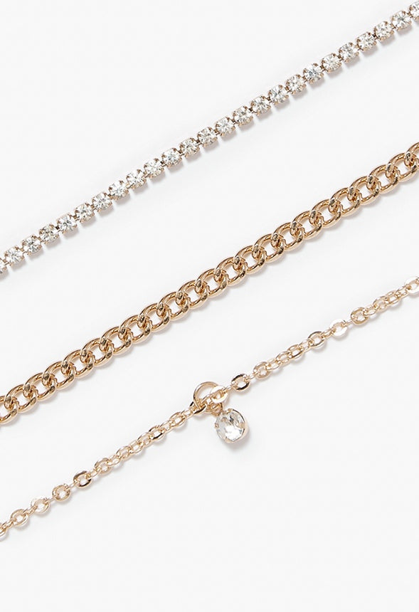 Evie Fine Mixed Chain Anklet Pack Gold