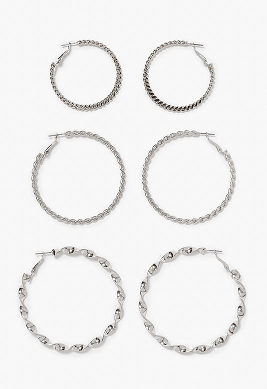 Zoey Triple Textured Hoop Pack Silver