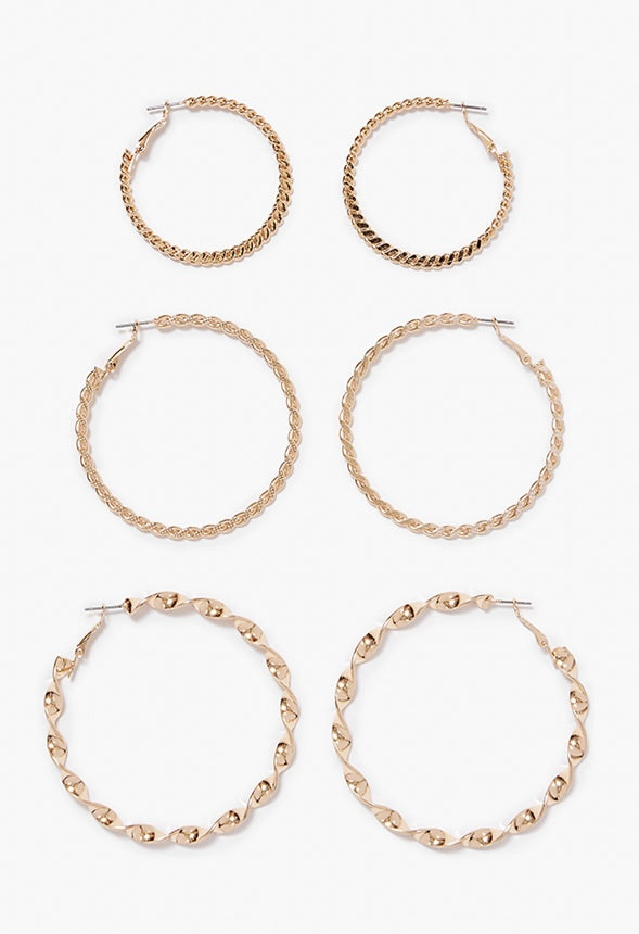 Zoey Triple Textured Hoop Pack Gold