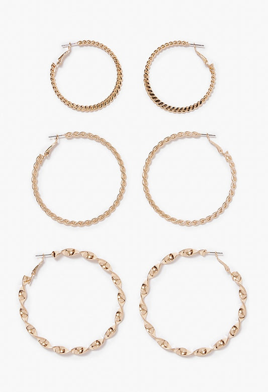 Zoey Triple Textured Hoop Pack Gold
