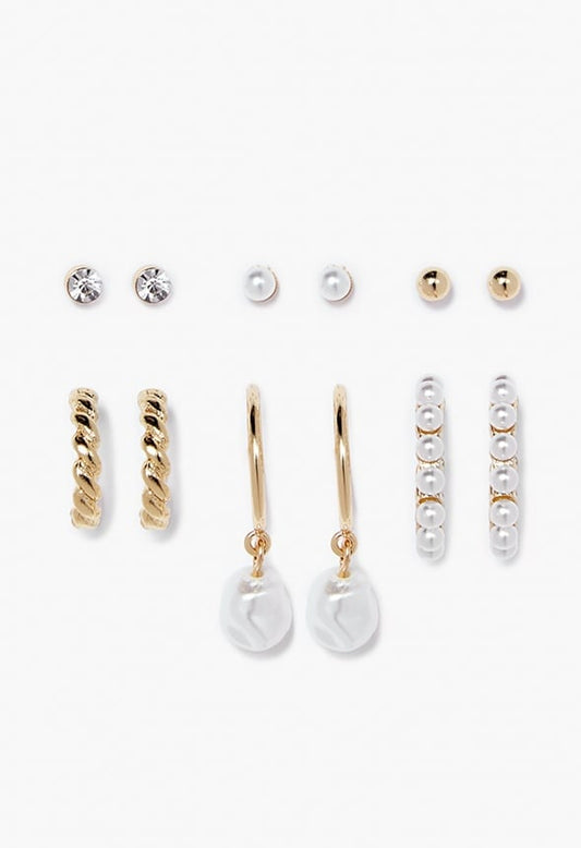 Alana Rhinestone And Pearl Mix Hoop Set Gold