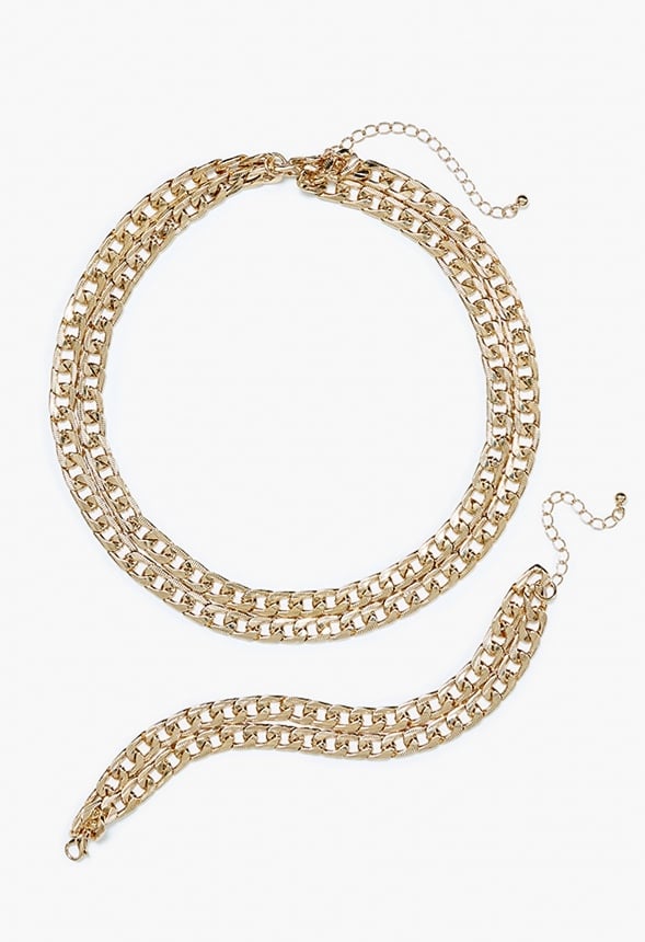Aliya Etched Chain Necklace And Anklet Set Gold