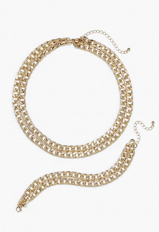 Aliya Etched Chain Necklace And Anklet Set Gold