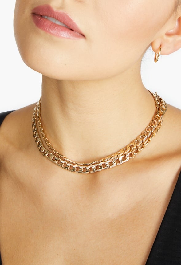 Aliya Etched Chain Necklace And Anklet Set Gold