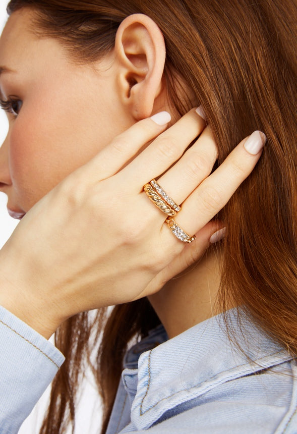 Aubrey Rope Twist Ring Set Gold