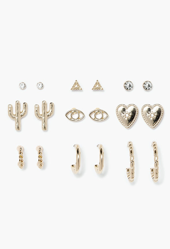 Ari Mixed Studs And Hoops Multipack Clear/Gold