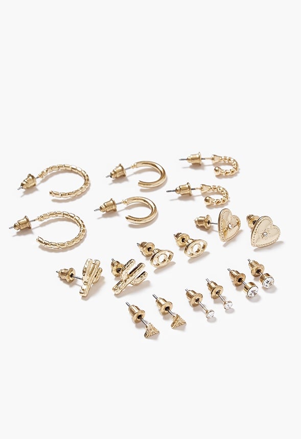 Ari Mixed Studs And Hoops Multipack Clear/Gold
