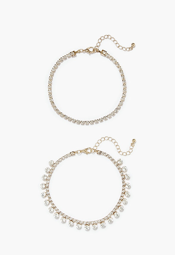 Emmy Rhinestone Anklet Set  Clear/Gold