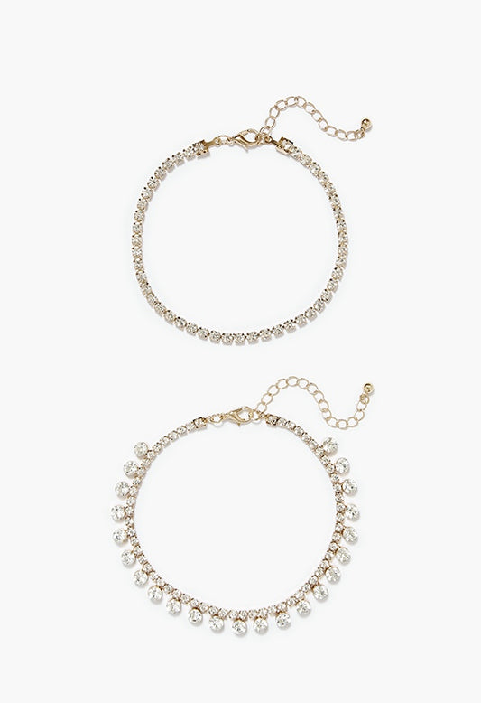 Emmy Rhinestone Anklet Set  Clear/Gold