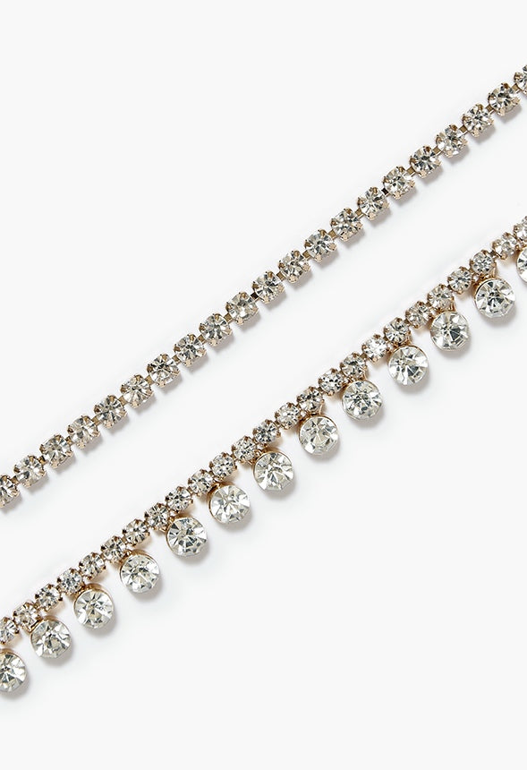 Emmy Rhinestone Anklet Set  Clear/Gold