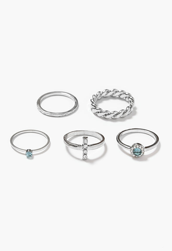 Lena Semi Precious Fine Ring Stack Turquoise/Silver