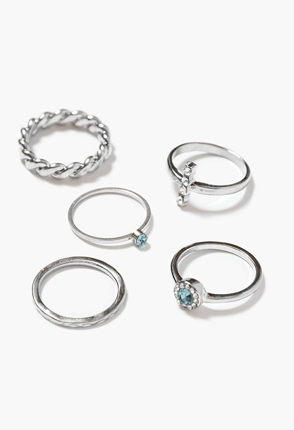 Lena Semi Precious Fine Ring Stack Turquoise/Silver