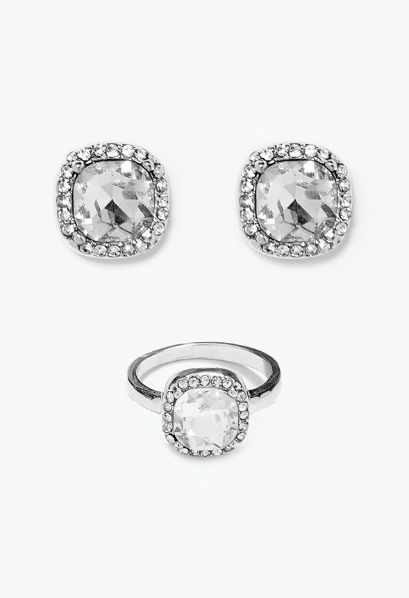 Leona Crystal Ring And Stud Set Clear/Silver