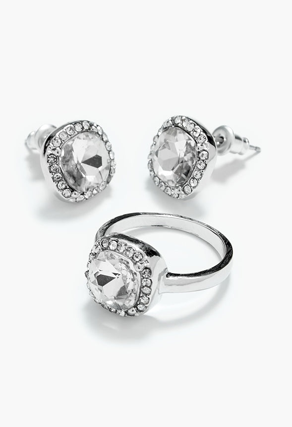 Leona Crystal Ring And Stud Set Clear/Silver