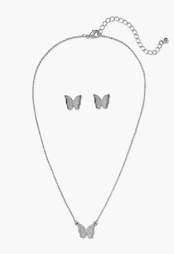 Rosa 3D Butterfly Jewelry Set Silver