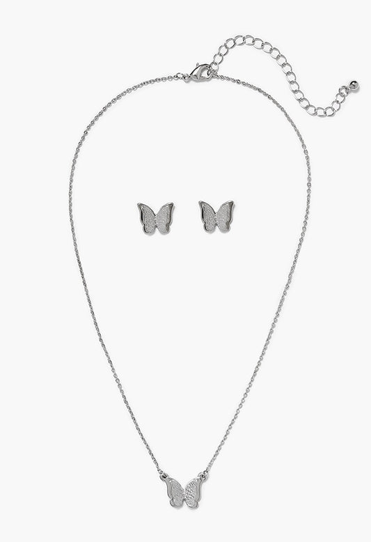 Rosa 3D Butterfly Jewelry Set Silver