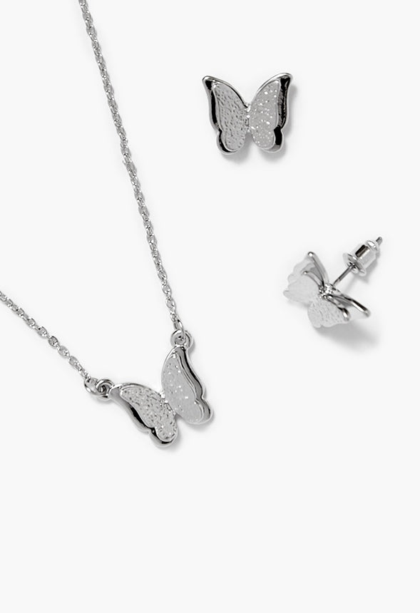 Rosa 3D Butterfly Jewelry Set Silver