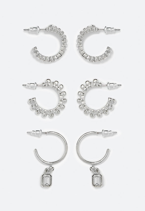 Kira Textured Metal Hoop Multipack Clear/Silver