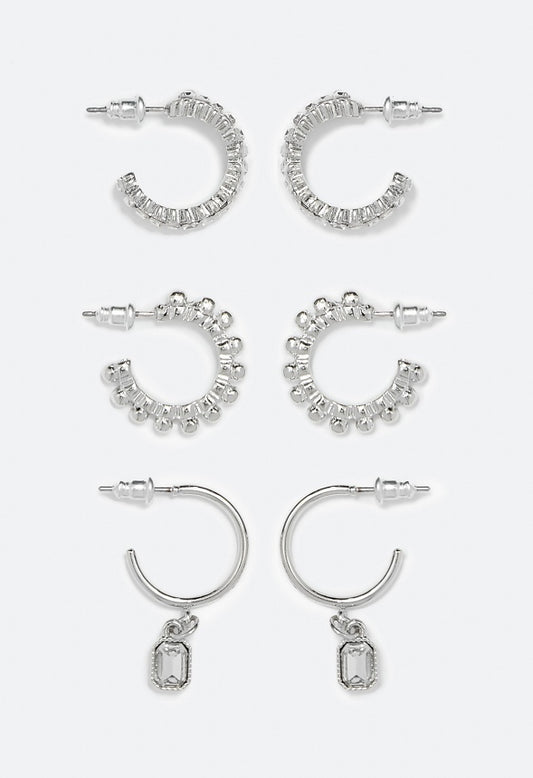 Kira Textured Metal Hoop Multipack Clear/Silver