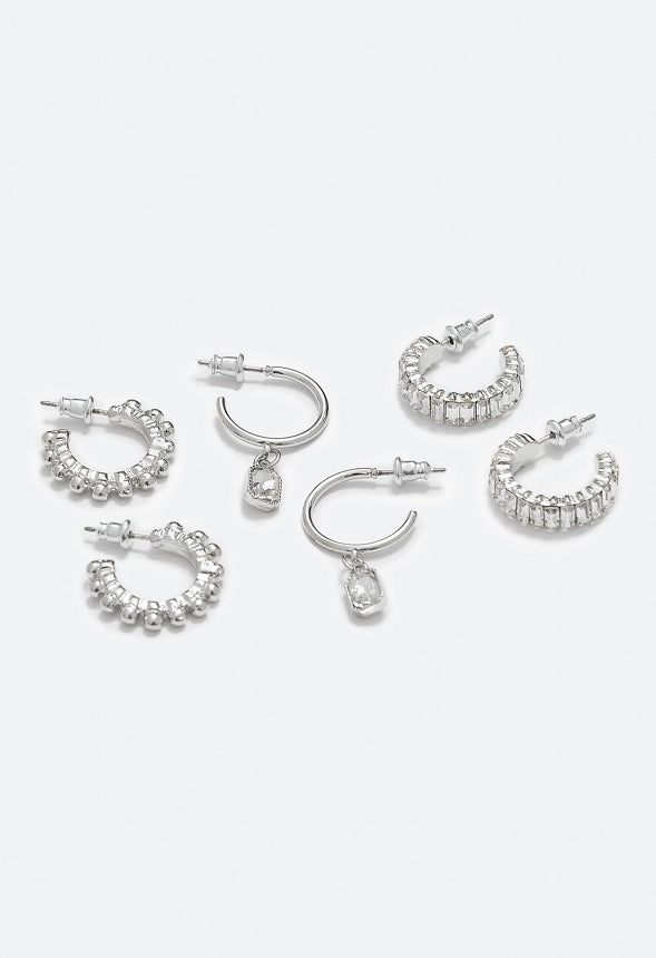 Kira Textured Metal Hoop Multipack Clear/Silver