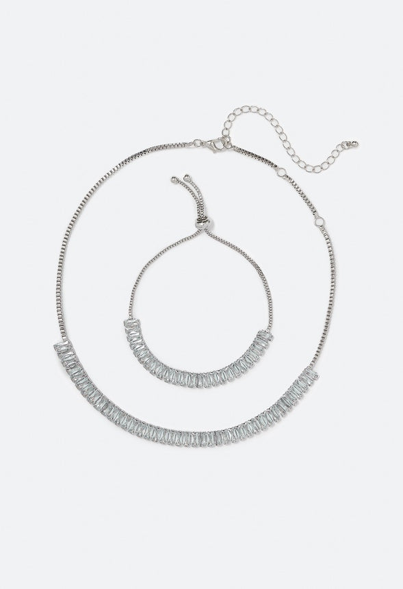 Lauryn Cubic Zirconia Baguette Jewelry Set Clear/Silver