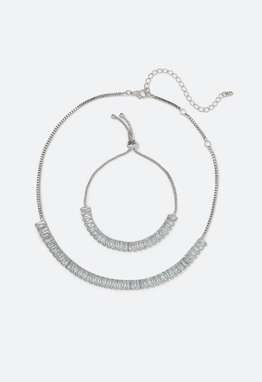 Lauryn Cubic Zirconia Baguette Jewelry Set Clear/Silver