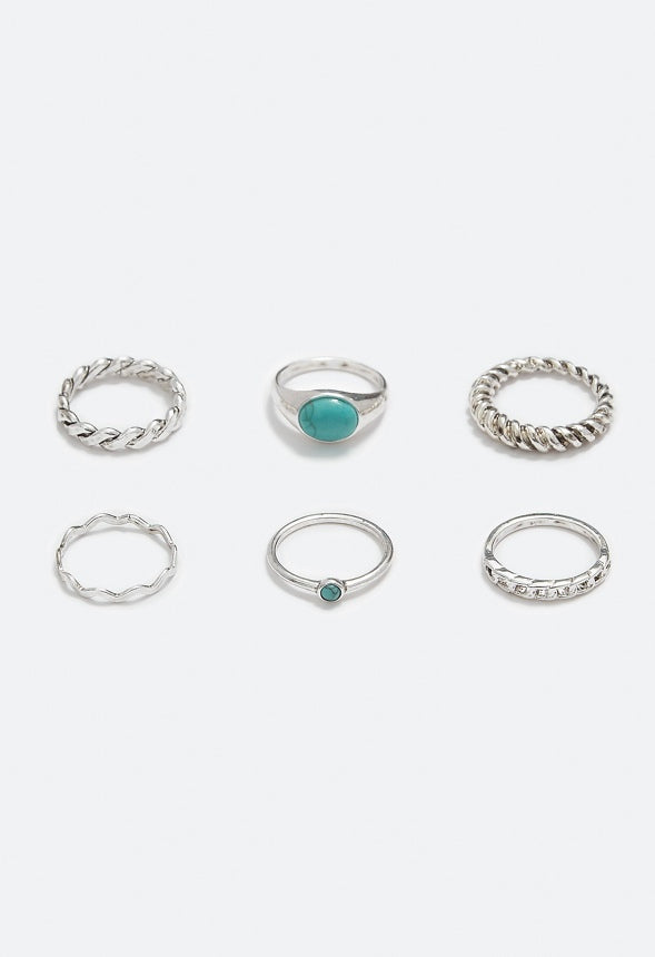 Reyna Semi Precious Mixed Ring Stack Turquoise/Silver