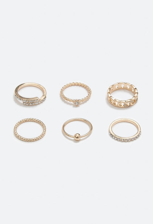 Rivka Mixed Band Ring Stack Clear/Gold