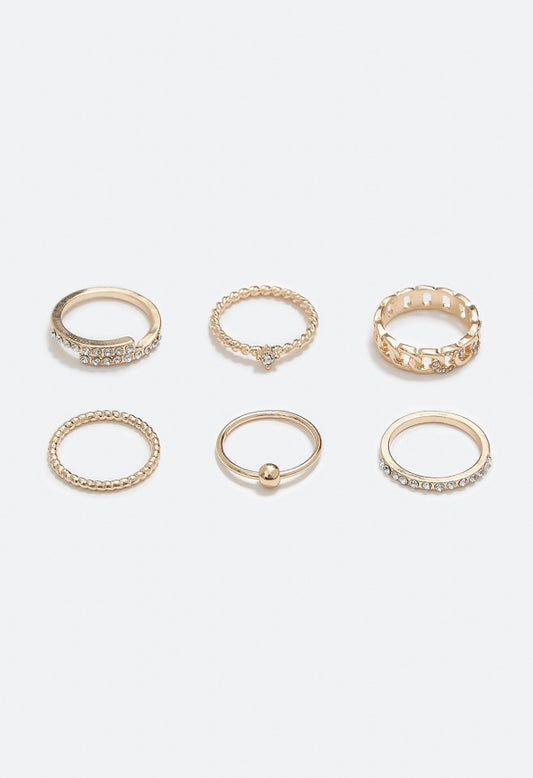 Rivka Mixed Band Ring Stack Clear/Gold