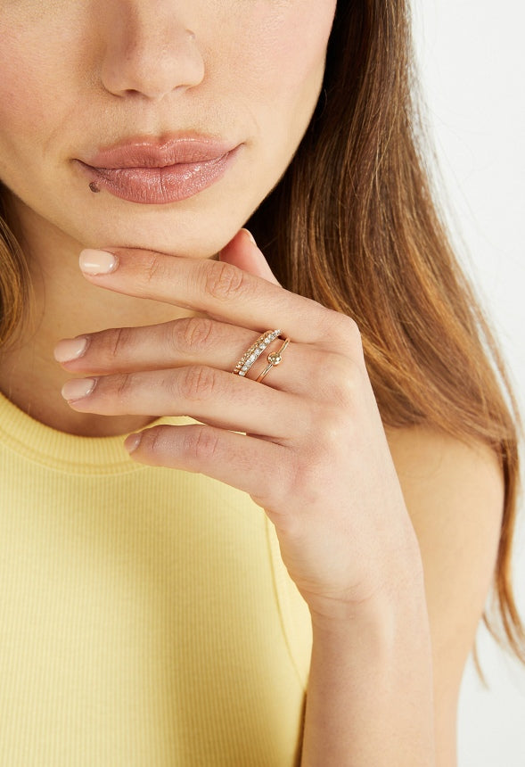 Rivka Mixed Band Ring Stack Clear/Gold