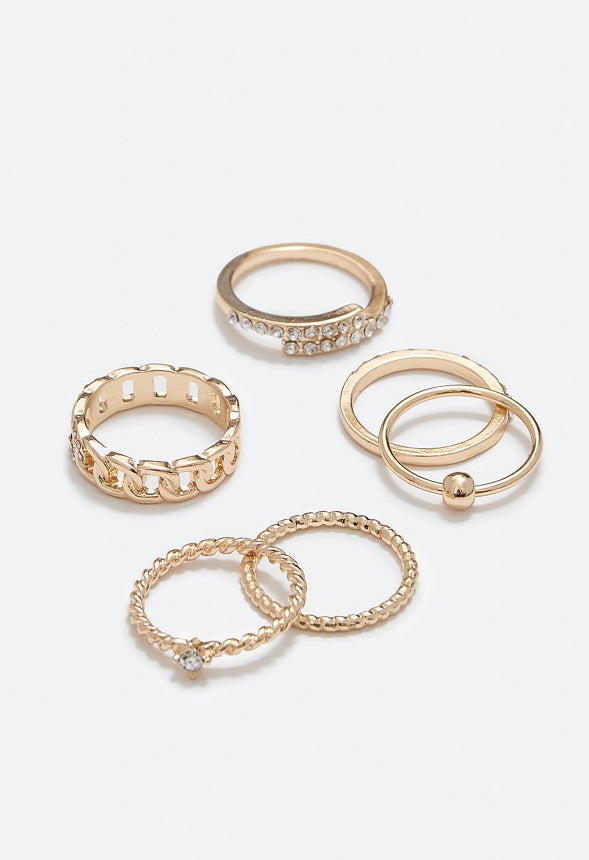 Rivka Mixed Band Ring Stack Clear/Gold