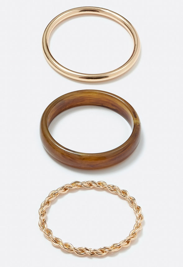 Vivian Resin And Metal Bangle Pack Brown/Gold