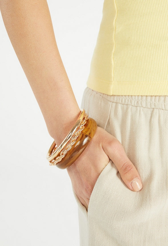 Vivian Resin And Metal Bangle Pack Brown/Gold