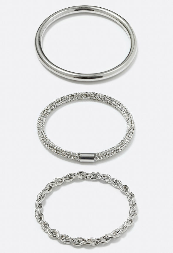 Tori Mixed Bangle Pack Clear/Silver