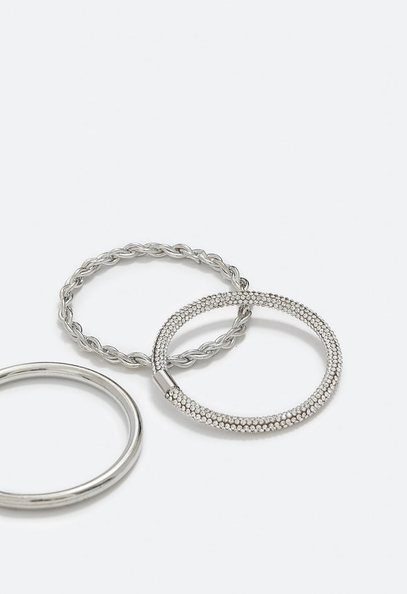 Tori Mixed Bangle Pack Clear/Silver