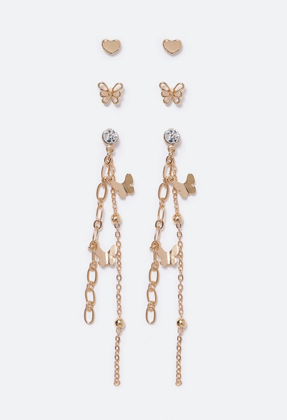 Malia Butterfly Strand Earring Set Clear/Gold