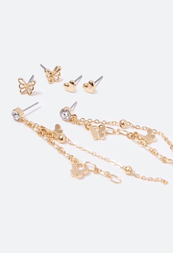 Malia Butterfly Strand Earring Set Clear/Gold