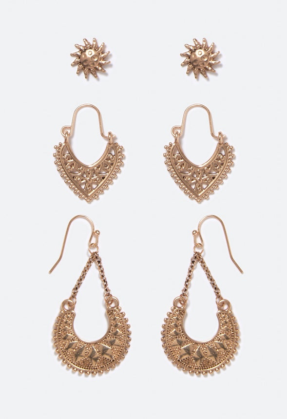 Noor Boho Stud and Drop Multipack Light Antique Gold