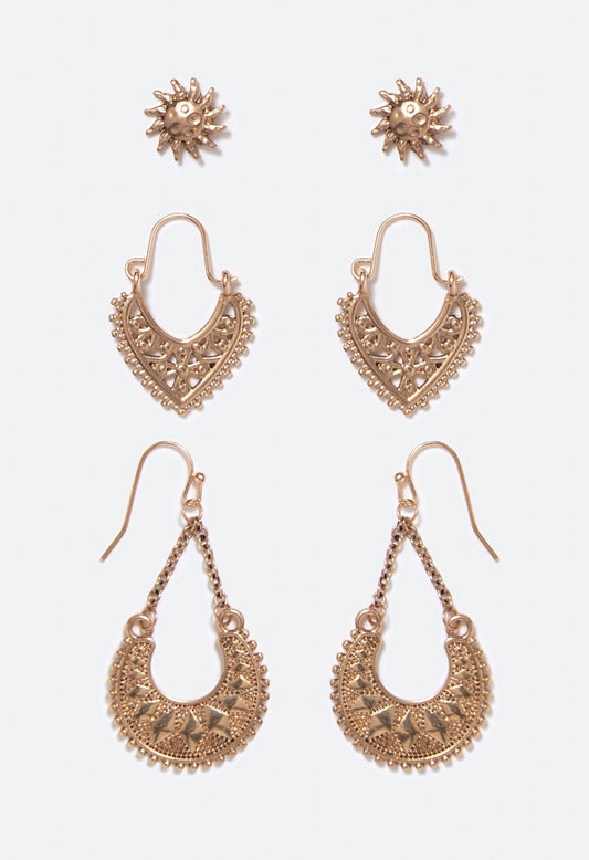 Noor Boho Stud and Drop Multipack Light Antique Gold