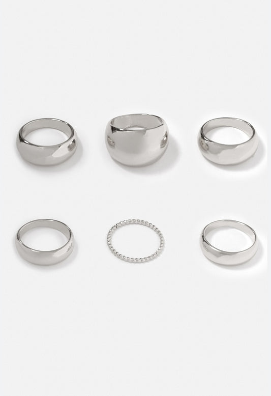 Phoebe Mixed Band Ring Stack Silver