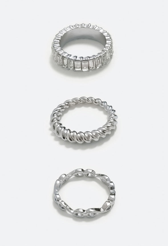 Sofia Mixed Band Baguette Ring Pack Crystal/Silver