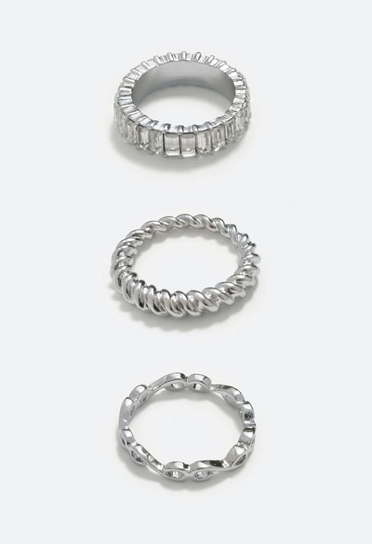 Sofia Mixed Band Baguette Ring Pack Crystal/Silver