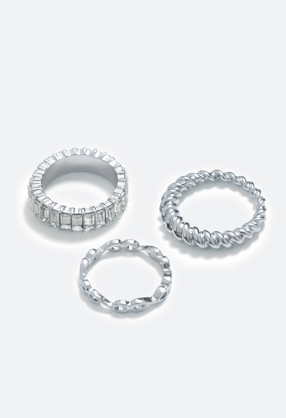 Sofia Mixed Band Baguette Ring Pack Crystal/Silver