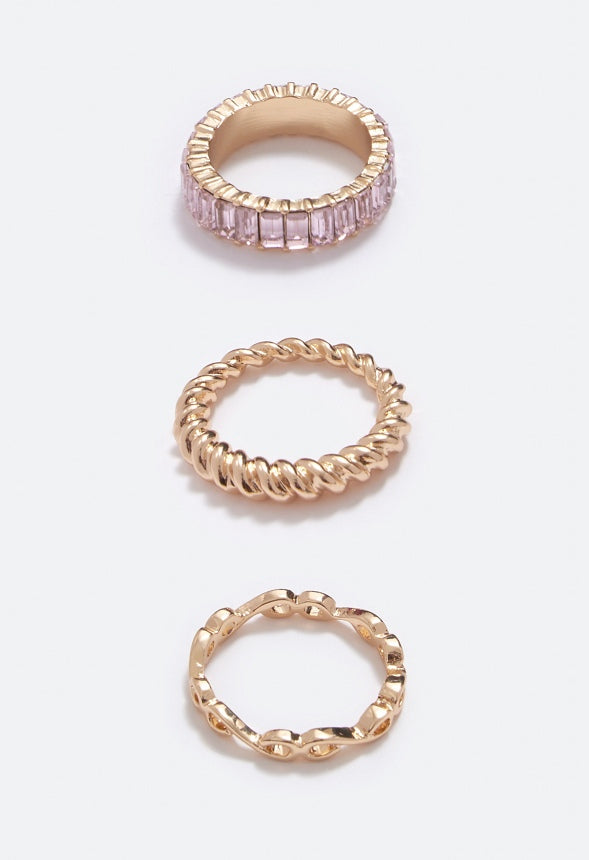 Sofia Mixed Band Baguette Ring Pack Lt Rose/Gold