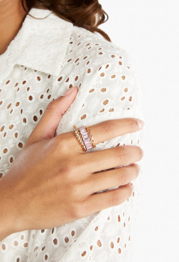 Sofia Mixed Band Baguette Ring Pack Lt Rose/Gold