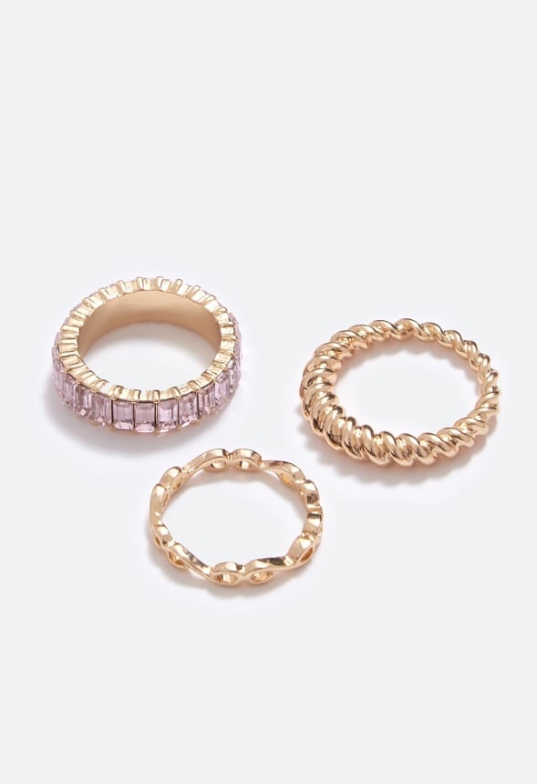 Sofia Mixed Band Baguette Ring Pack Lt Rose/Gold