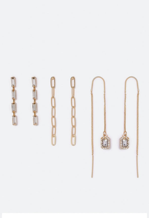 Ella Crystal and Chain Strand Earrings Multipack Crystal/Gold